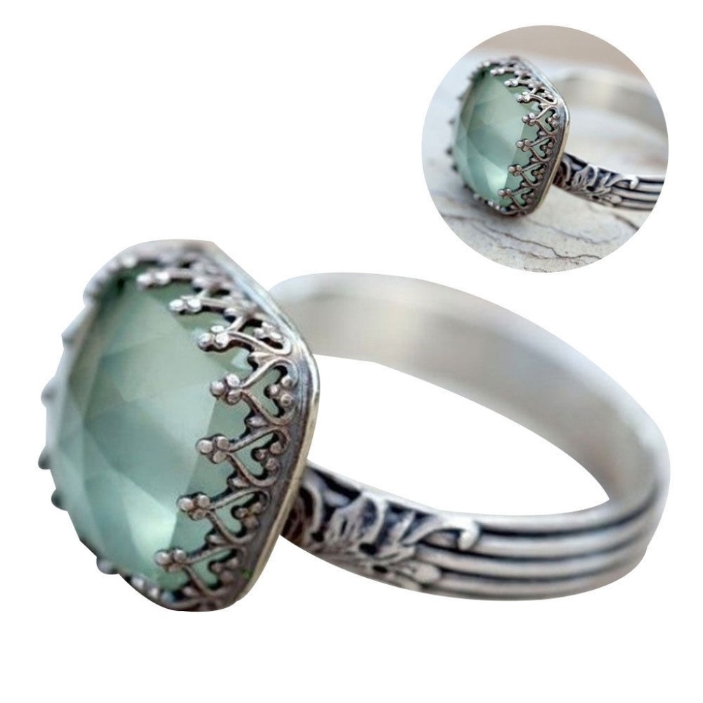 Retro Vintage Style Square Moonstone Cocktail Dome Ring Silver Tone‎ New